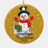 Baby's Eerste Kerstmis schattige sneeuwpop zwart p Keramisch Ornament (Achterkant)