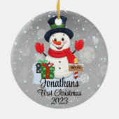 Baby's Eerste Kerstmis schattige sneeuwpop zwart p Keramisch Ornament (Achterkant)