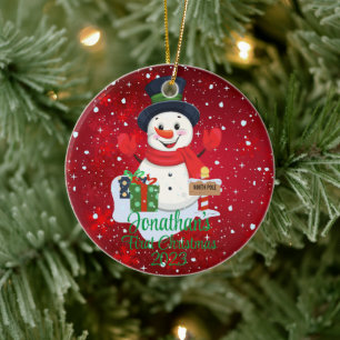 Baby's Eerste Kerstmis schattige sneeuwpop zwart p Keramisch Ornament