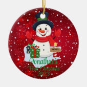 Baby's Eerste Kerstmis schattige sneeuwpop zwart p Keramisch Ornament (Voorkant)