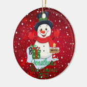 Baby's Eerste Kerstmis schattige sneeuwpop zwart p Keramisch Ornament (Links)