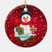 Baby's Eerste Kerstmis schattige sneeuwpop zwart p Keramisch Ornament (Achterkant)