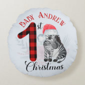 Baby's Eerste Kerstmis Schattige Zebra Kerstman Ho Rond Kussen (Voorkant)