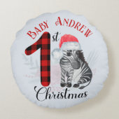 Baby's Eerste Kerstmis Schattige Zebra Kerstman Ho Rond Kussen (Achterkant)