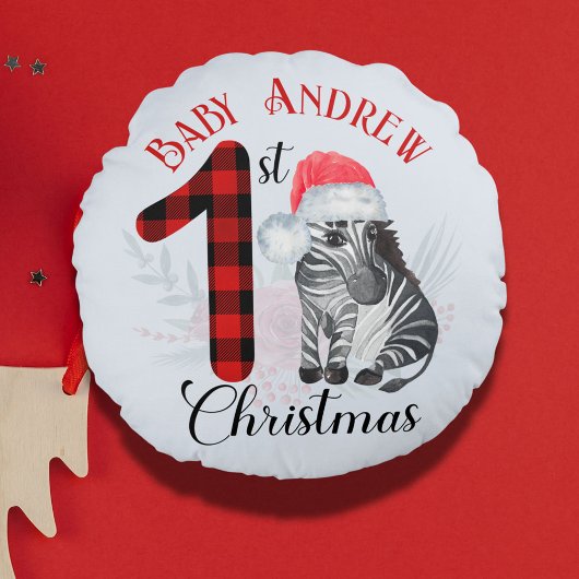 Baby's Eerste Kerstmis Schattige Zebra Kerstman Ho Rond Kussen