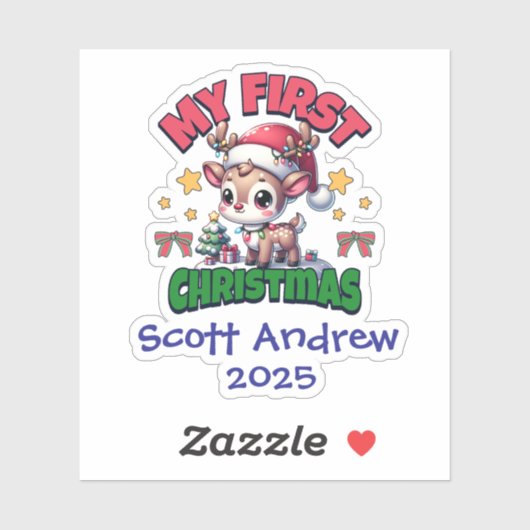 Baby's Eerste Kerstmis Sinterklaas Hert Persoonlij Sticker (Vel)