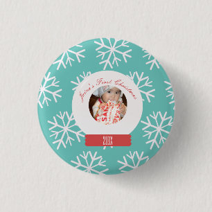 Baby's Eerste Kerstmis Sneeuwbol Sneeuwvlokken Tea Ronde Button 3,2 Cm