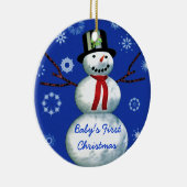 Baby's Eerste Kerstmis Sneeuwman Datum aanpasbaar Keramisch Ornament (Rechts)