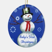Baby's Eerste Kerstmis Sneeuwman Datum aanpasbaar Keramisch Ornament (Links)