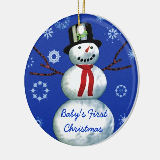 Baby's Eerste Kerstmis Sneeuwman Datum aanpasbaar Keramisch Ornament (Links)