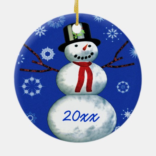 Baby's Eerste Kerstmis Sneeuwman Datum aanpasbaar Keramisch Ornament (Achterkant)