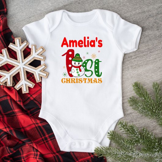 Baby's Eerste Kerstmis Sneeuwman Gepersonaliseerd  Romper