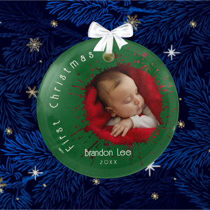 Baby's Eerste Kerstmis Spatpatroon Glas Ornament