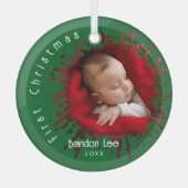 Baby's Eerste Kerstmis Spatpatroon Glas Ornament (Voorkant)