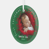Baby's Eerste Kerstmis Spatpatroon Glas Ornament (Voorkant links)