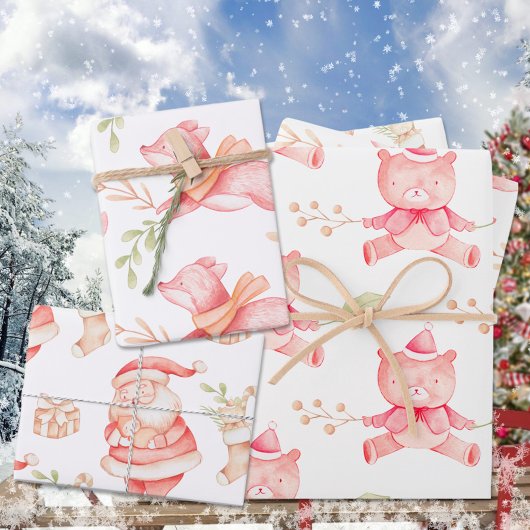 Baby's Eerste Kerstmis Teddy Bear Red Fox & Santa Inpakpapier Vel