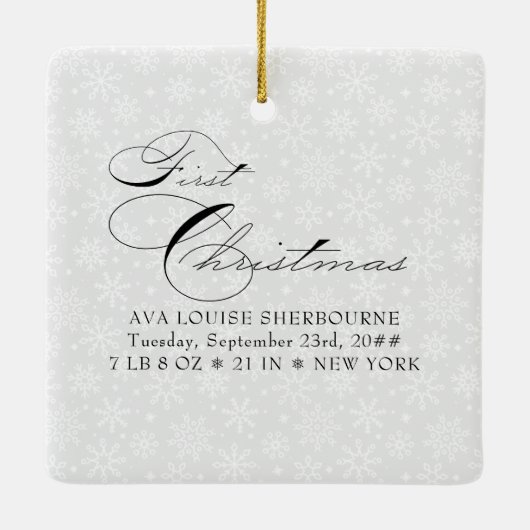 Baby's Eerste Kerstmis Verticale Foto Snowflake Ce Keramisch Ornament (Achterkant)