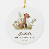 Baby's Eerste Kerstmis Vos Keramische Versiering Keramisch Ornament (Voorkant)