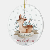 Baby's Eerste Kerstmis Waterverf Woodland Herten Keramisch Ornament (Links)