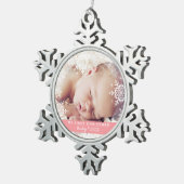Baby's eerste Kerstmis White Silver Glitter Pink Tin Sneeuwvlok Ornament (Rechts)