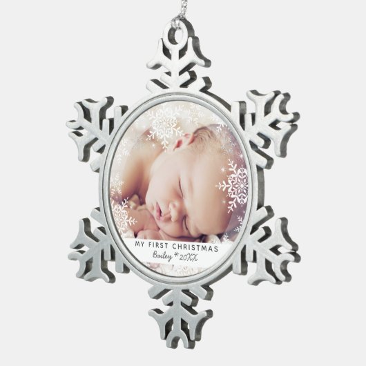 Baby's eerste Kerstmis White Silver Glitter Tin Sneeuwvlok Ornament (Rechts)