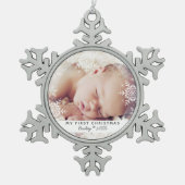 Baby's eerste Kerstmis White Silver Glitter Tin Sneeuwvlok Ornament (Voorkant)