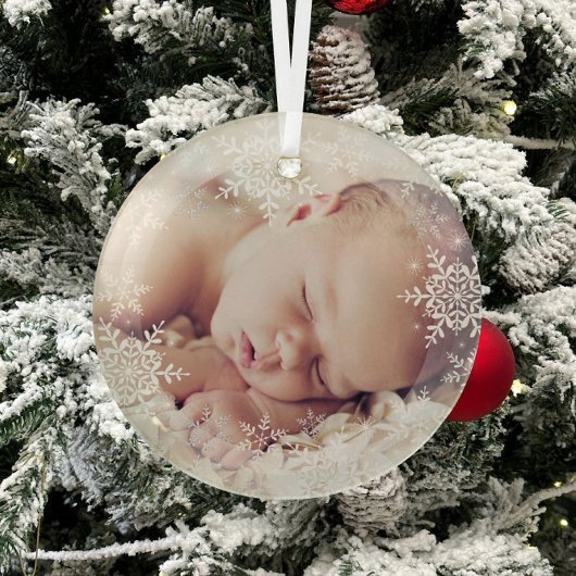 Baby's eerste Kerstmis White Silver Snowflakes Glas Ornament
