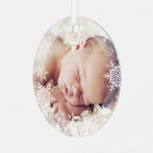 Baby's eerste Kerstmis White Silver Snowflakes Orn Metalen Ornament (Voorkant links)
