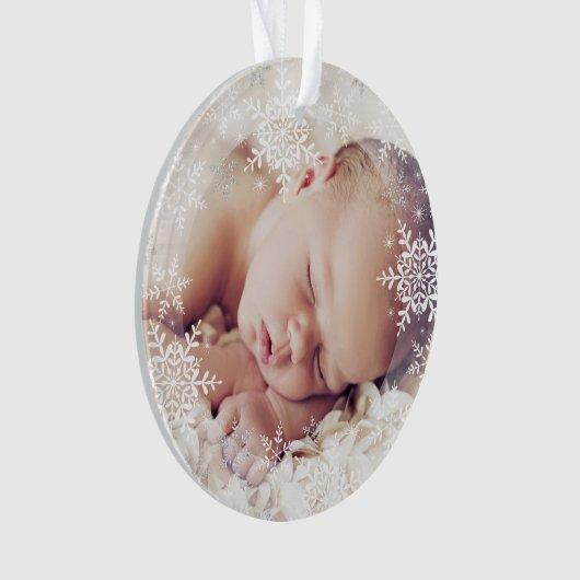 Baby's eerste Kerstmis White Silver Snowflakes Ornament (voorkant)