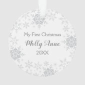 Baby's eerste Kerstmis White Silver Snowflakes Ornament (achterkant)