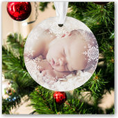 Baby's eerste Kerstmis White Silver Snowflakes Ornament