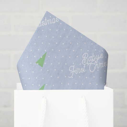 Baby's Eerste Kerstmis Winter Boom Blauwe Polka Do Tissuepapier (Cadeauzakje)