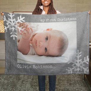 Baby's eerste Kerstmis Zilver Foto Snowflake Fleece Deken
