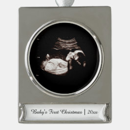 Baby's Eerste Kerstmis Zwangerschap Echografie Fot Verzilverd Banner Ornament