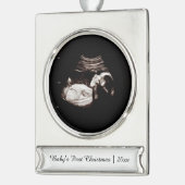 Baby's Eerste Kerstmis Zwangerschap Echografie Fot Verzilverd Banner Ornament (Links)