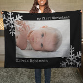 Baby's eerste kerstmis zwarte foto Snowflakes Fleece Deken