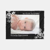 Baby's eerste kerstmis zwarte foto Snowflakes Fleece Deken (Voorkant (Horizontaal))