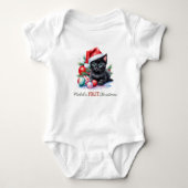 Baby's Eerste Kerstmiszwarte Kitten Santa Hat Romper (Voorkant)
