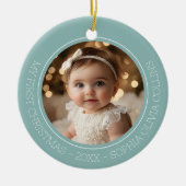 Baby's Eerste Kerstmuntje Modern 2 Foto Pasgeboren Keramisch Ornament (Voorkant)