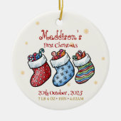 Baby's Eerste Kerstnaam & Geboortestatistieken Kee Keramisch Ornament (Voorkant)