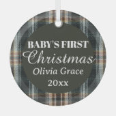 Baby's Eerste Kerstnaam Jaar Keepsake Plaid Glas Ornament (Voorkant)