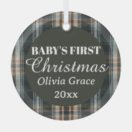 Baby's Eerste Kerstnaam Jaar Keepsake Plaid Glas Ornament