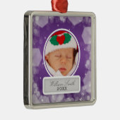 Baby's eerste kerstnacht Paars Metalen Ornament (Rechts)