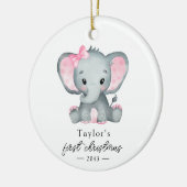 Baby's eerste kerstolifantenkalligrafie keramisch ornament (Links)