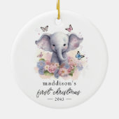 Baby's eerste kerstolifantenkalligrafie keramisch ornament (Achterkant)