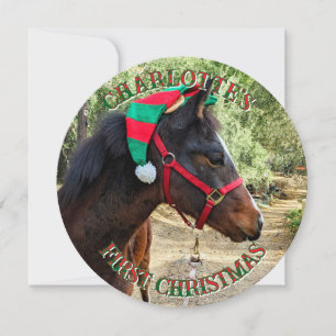 Baby's eerste kerstpaard ronde kaart
