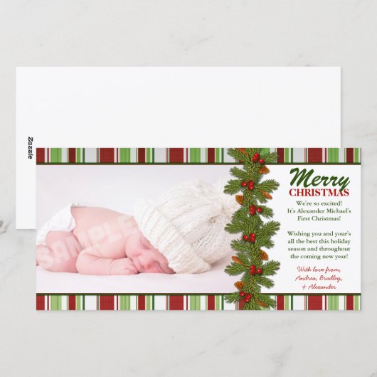 Baby's eerste kerstpine badkuip Fotokaart Feestdagenkaart (Voorkant / Achterkant)