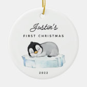 Baby's eerste kerstpinguïn 2 sided foto keramisch ornament (Voorkant)