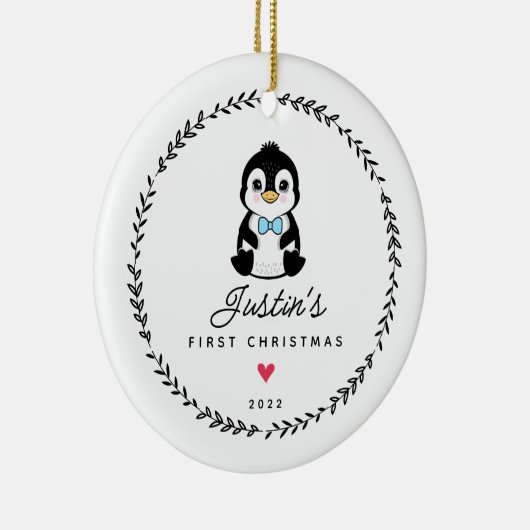 Baby's eerste kerstpinguïn 2 sided foto keramisch ornament (Rechts)
