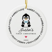 Baby's eerste kerstpinguïn 2 sided foto keramisch ornament (Voorkant)